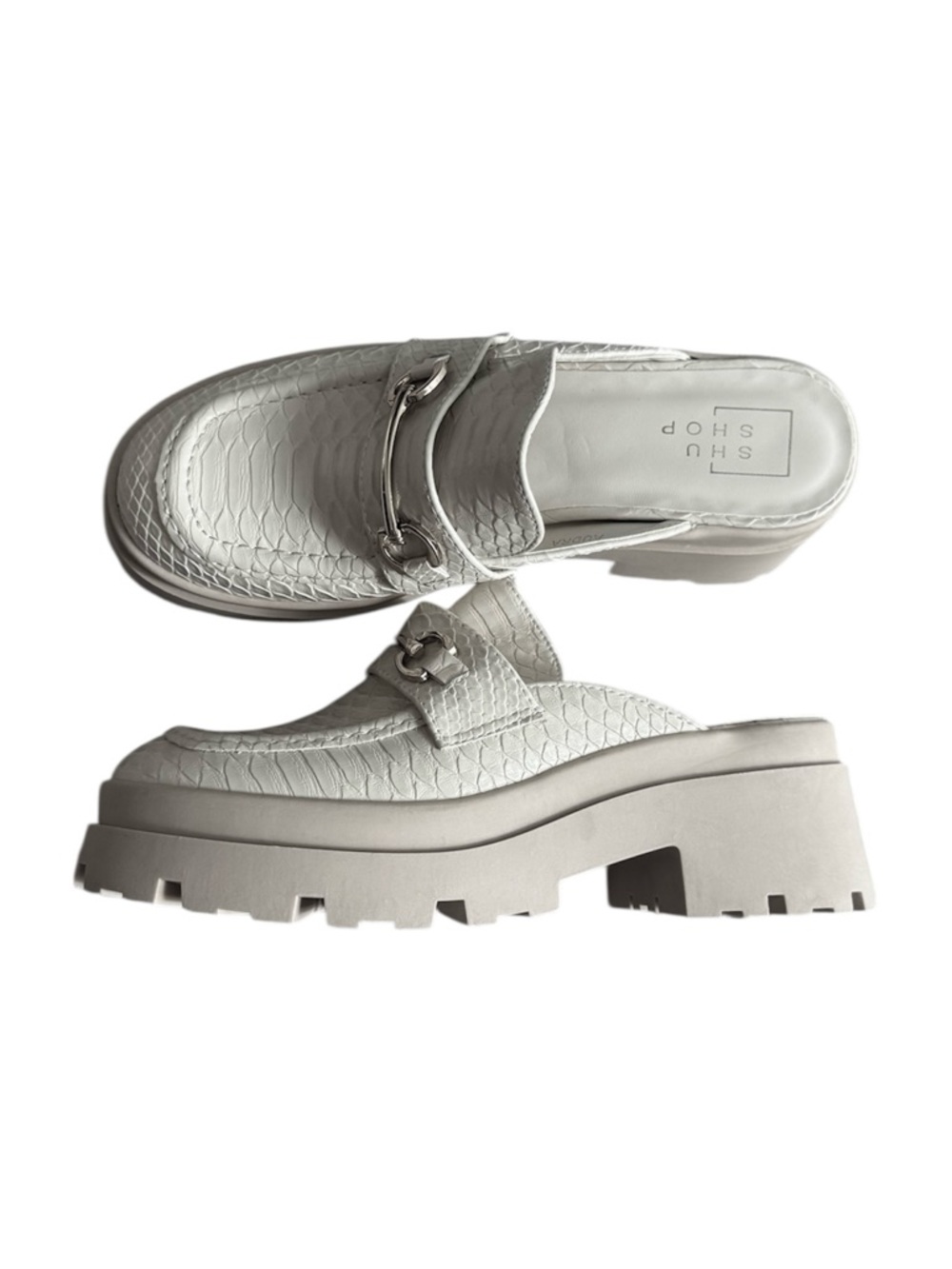 ShuShop Cream Croc-Embossed Chunky Platform Mule Size 6 1/2